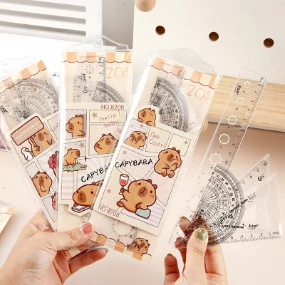New Capybara Multifunctional Student Stationery Drawing Tool Set Flexible Plastic Triangle Ruler for Exam Use Math Rulers Pack