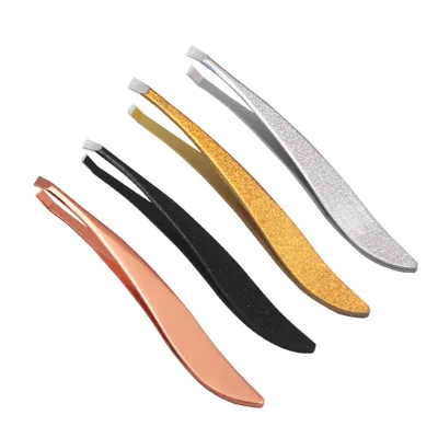 Slanted Tip High Quality Luxury Stainless Steel Eyebrow Tweezer with Color Coating Reusable & Anti-static Custom Logo Option