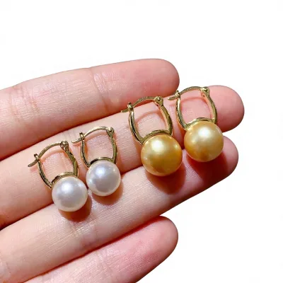 Ehao Jewelry 18K Gold Bucket Huggie Earrings with Pearl Classic Women's Accessories Shenzhen Hot Selling