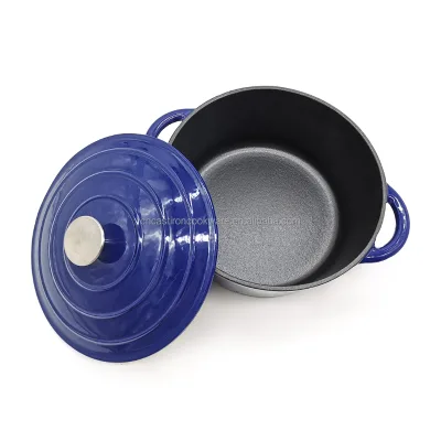 Round Enameled Cast Iron Covered Dutch Oven Pot With Self Basting Lid