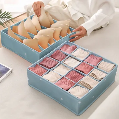 Collapsible Fabric Storage Cubes Wardrobe Underwear Organizer Foldable Panties Socks Bra 6 and 16 Grids Storage Box Drawer