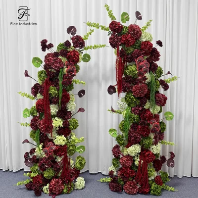 Burgundy Dark Green Hydrangea Anthurium Calla Lily Artificial Flower Metal Frame Silk Flower Modern Simple Arch Column Wedding