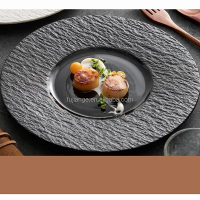 Wholesale Stone Grain Ceramic Dinnerware for Hotels Restaurants Flat Serving Platters Steak Sashimi Rectangular Plates