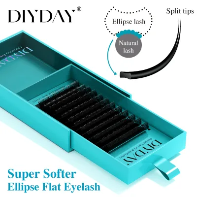 DIYDAY Ellipse Flat Eyelash Extension Split Tips Matte Black False Lashes Super Soft Machine Made Individual PBT Eyelashes