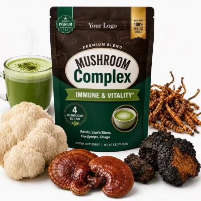 Organic Mushroom Matcha Powder Reishi Lions Mane Cordyceps Chaga Adaptogenic Blend Private Label OEM Wholesale Supply