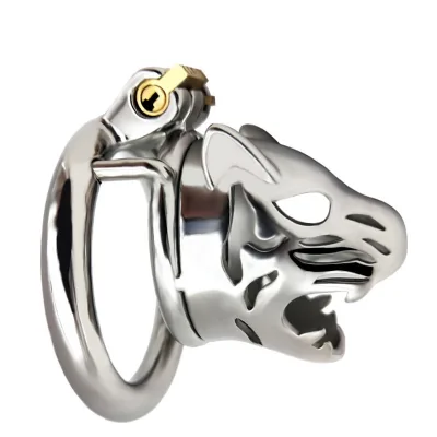 Stainless Male Chastity tiger Head Lock With Urethral Tube Chastity Cage Adult SM Sex Product