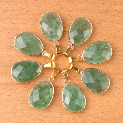 DIY Cute Gemstone Crystal Gem Green Strawberry Quartz Waterdrop Pendant for Charm Healing Crystal Gift