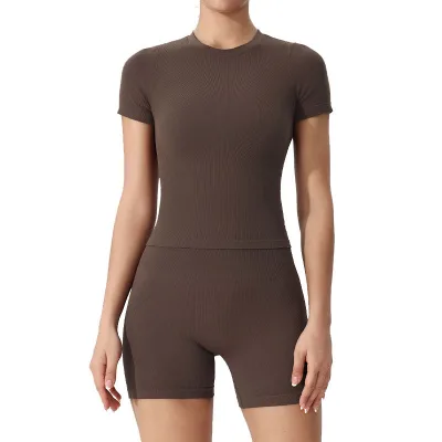 High Quality Seamless Yoga Set Breathable Knitted Causal Women's Fitness Workout Activewear Two Piece Set Customized logo