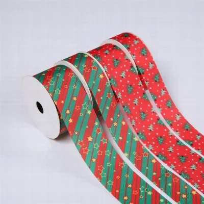 Customizable 22 mm Grosgrain Ribbon Red and Green Christmas Patterns 100% Polyester Custom Width From 1-150 cm