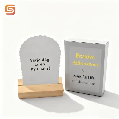 Custom Arched Cards Swedish Language Anxiety Mindfulness Affirmation Set in Gray Box with Display Stand