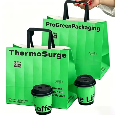 Custom Craft Gift Brown White Packaging Printed Take Out To-go Coffee Cups with Bag Kraft Paper Bags with Your Own logo with