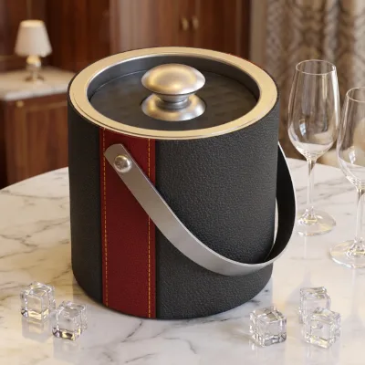 EASTON Customized Logo Hotel Room Use Commercial Stainless Steel Leather Ice Bucket Black Tub with Lid