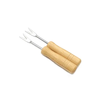 10 Piece Stainless Steel Cheese Fork with Wooden Handle, Chocolate Fondue Fork, Fruit Forks