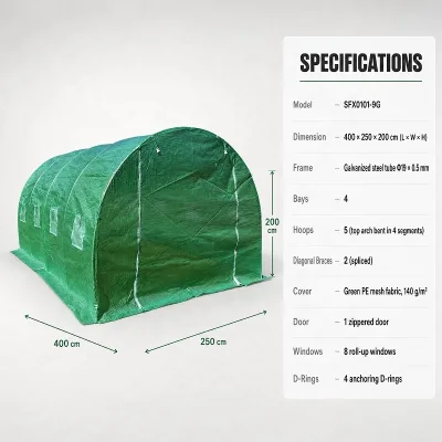 Large Outdoor Garden Greenhouse 4x2.5x2m Walk in Plant House for Vegetables Flowers Seedlings All Season