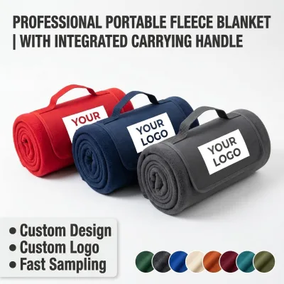 Factory OEM ODM Professional Custom logo Portable Polar Fleece Blanket with Handle