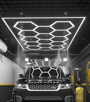 Aoying Modern Hexagonal LED Honeycomb Ceiling Design Light for Auto Detailing Car Wash Station Garage Workspace