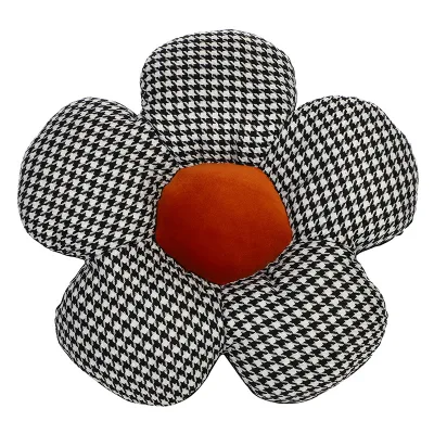 Knitted Houndstooth Flower Shaped Throw Pillow Soft Plush 3D Floral Cushion Decorative Sofa Pillow