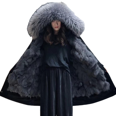 Modern Adult Fur Jacket Women fox Fur Parka Raccoon Fur Trim Coat