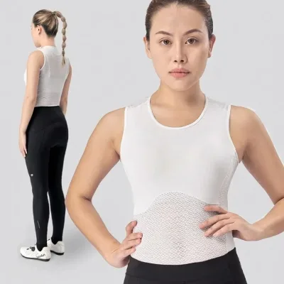 Custom Logo Printed Women Cycling Base Layer Vest Top Lightweight Mesh Breathable Quick Dry Sleeveless Chest Pad Sportswear Gym