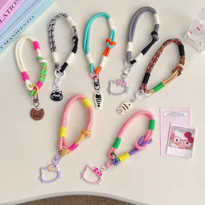 Multi-Functional Cute Fish Hollow Cat Head Mobile Phone Strap Short Wrist Strap Charm Keychain Universal Phone Case Lanyard