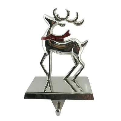 Custom Designed Christmas Stocking Hook Metal Zinc Alloy Christmas Decoration Xmas 3D Reindeer Silver Stocking Holder