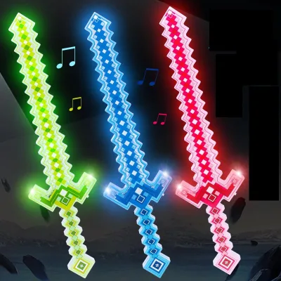 Minecraft Inspired Music LED Sword - 7-Color Flashing Light up Toy with Sound for Kids Hot Selling Gift