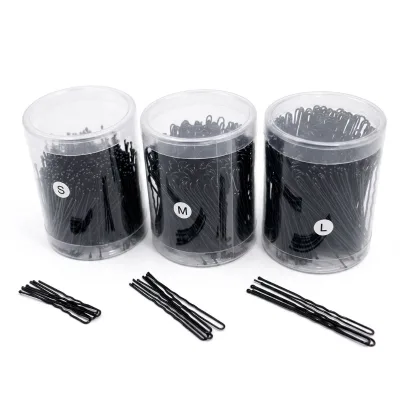 Black U-Shaped Hair Pins 3-Size S M L Bulk Pack Anti-Rust Carbon Steel Bobby Pins for Salon Updo Bun Fixing