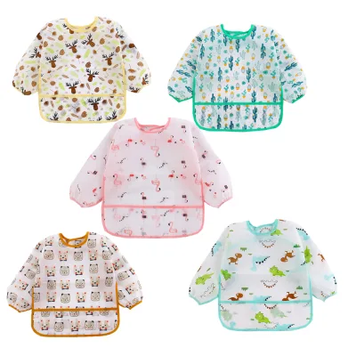 Waterproof Bibs With Pocket Waterproof Baby Messy Play Apron Wipeable Feeding Baby Dinner Bib Long Sleeve Bibs Baby