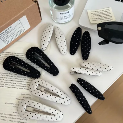 Wholesale Vintage Trendy Women Latest Design White Black Fabric Polka Dot Hair Clip