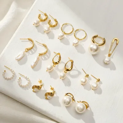 Fashion 925 Silver Sterling Gold Plated Personality Freshwater Pearl Drop Earrings for Women