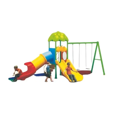 Small All in One Outdoor Playground Equipment Multi Slide Combination Play Set with Spiral Slide & Tunnel Slide