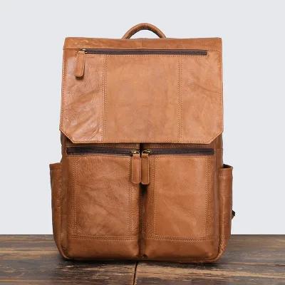 Vintage Men's Genuine Leather Backpack Large Capacity Full Grain Cowhide Laptop Bag Travel Backpack for Men and Women