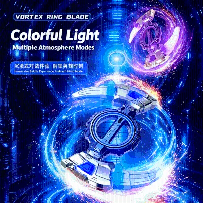 Vortex Ring Blade Toy with 7 Color Light Retractable Double Blade LightSaber Toy Cosplay Interactive Battle Toy Gift for Kids