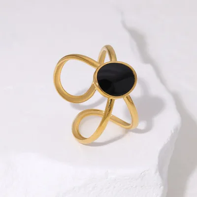 European and American Fashionable Stainless Steel Ring, Ins Style Trendy Design, Geometric Simple, Oil-dripping 18K Gold-plated