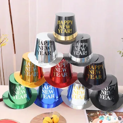 Zhizunlin Metallic Eco-friendly Happy New Year Top Hats Halloween Christmas Back to School Party Festive Custom Colors Adults