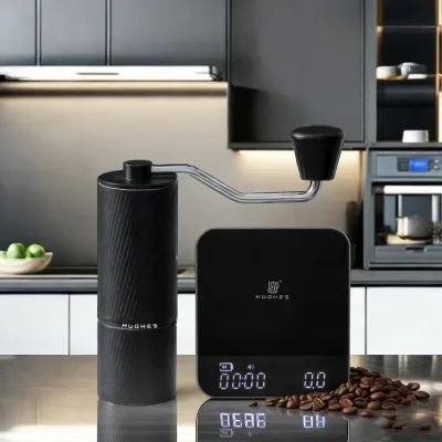 Automatic Timing Manual Coffee Grinder Stainless Steel Black Coffee Grinder Digital Coffee Scale Set