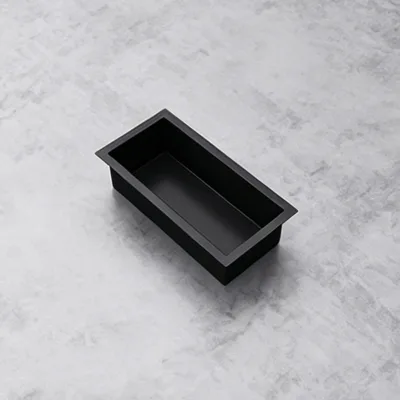 Custom-made, Compact, Embedded 304 Stainless Steel Black Niche for Use As an Integrated Storage Unit in a Shower Room.