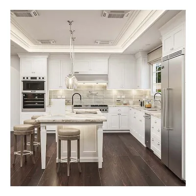 Minimalist RTA Solid Wood Classic American Cabinet Set Wall Units Kitchen Cabinet Storage with Sink and Acrylic Faucet