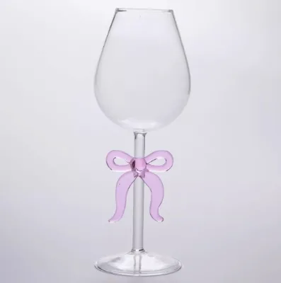 Customized Creative Bow Hand Blown Luxury for Glass Ins Style American Couple Glass Goblet Wine Glass