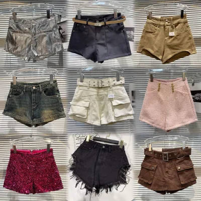 High-quality Autumn/spring Casual Streetwear for Women, Fashionable and Trendy Shorts, with Signature Shorts at the Waistband