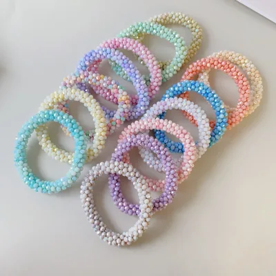 Cross-border Hot Sale Elastic Colorful Crystal Handmade Wedding Hair Ring Head Rope Ponytail Simple Bracelet Women's Two-way