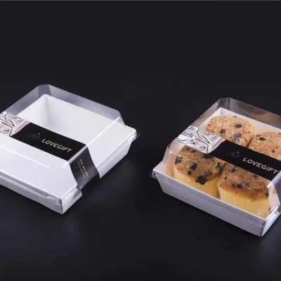Exquisite Durable Anti Oil Paper Bottom Printed Transparent Lid Pastry Container Cake Packing Box