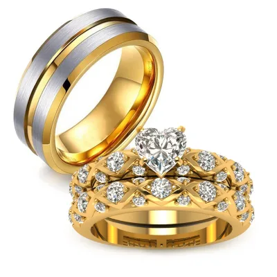 Hot Selling Summer Luxury Double Row Pattern Couple Ring Exquisite Love Zircon Rings Wedding Rings for Woman