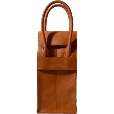 Custom Logo 2 Wine Bottle Carrie Bag Soft Suede Interior Holder Pouch With Divider Vegan Leather Two Double Tote Carrier Bag