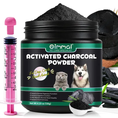 Oimmal 120g Pet Supplements Food Grade Natural Activated Charcoal Powder for Dogs and Cats Poisoning Digestive Support