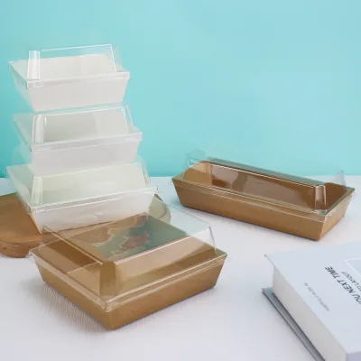 Sandwich Box Transparent Thickened Paper-Plastic Box for Baked Goods Packaging Cakes Bread Wholesale Cardboard Box