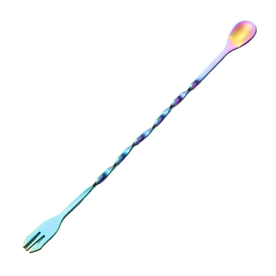 Stainless Steel Bar Cocktail Mixing Spoon Stirrers Cocktail Shaker Spoon Fork With Twist Handle