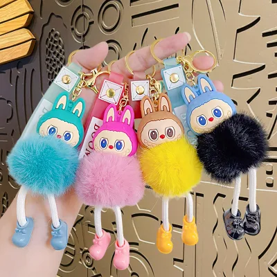 Pop Mart New Labubu Doll Keychain Creative Plush Animal Bag Decoration Small Gift Pendant in Ball Shape