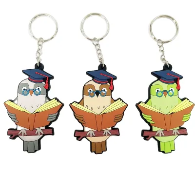 Latest Design Beautiful Promotional Gifts Pvc Doctor Owl Design Keyholders Funny Anime Cartoon Character Key Chains for Kids