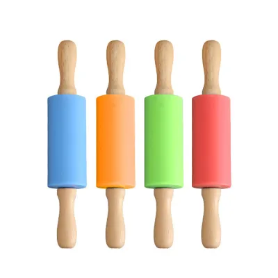 Manufacturer of Food Grade Durable Custom BPA-free Kid Silicone Mini with Wooden Rolling Pin
